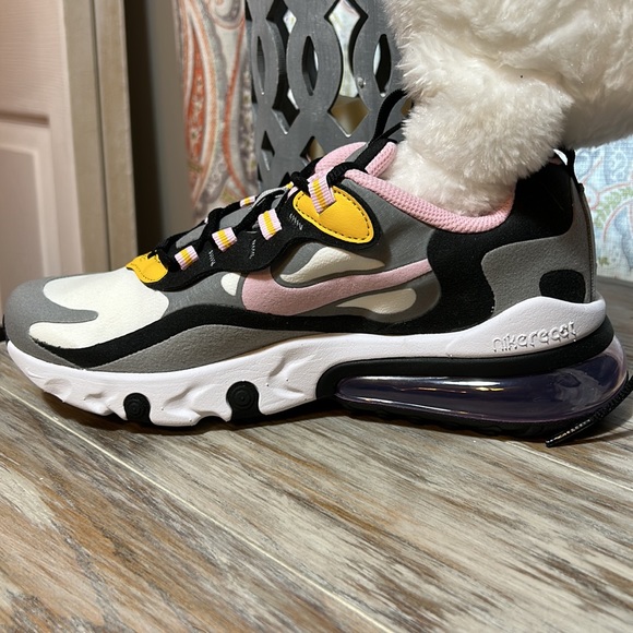 Nike Air Max 270 React Particle Grey-Arctic Pink-Sulfur Sneakers - 5.5Y - New - Picture 3 of 10
